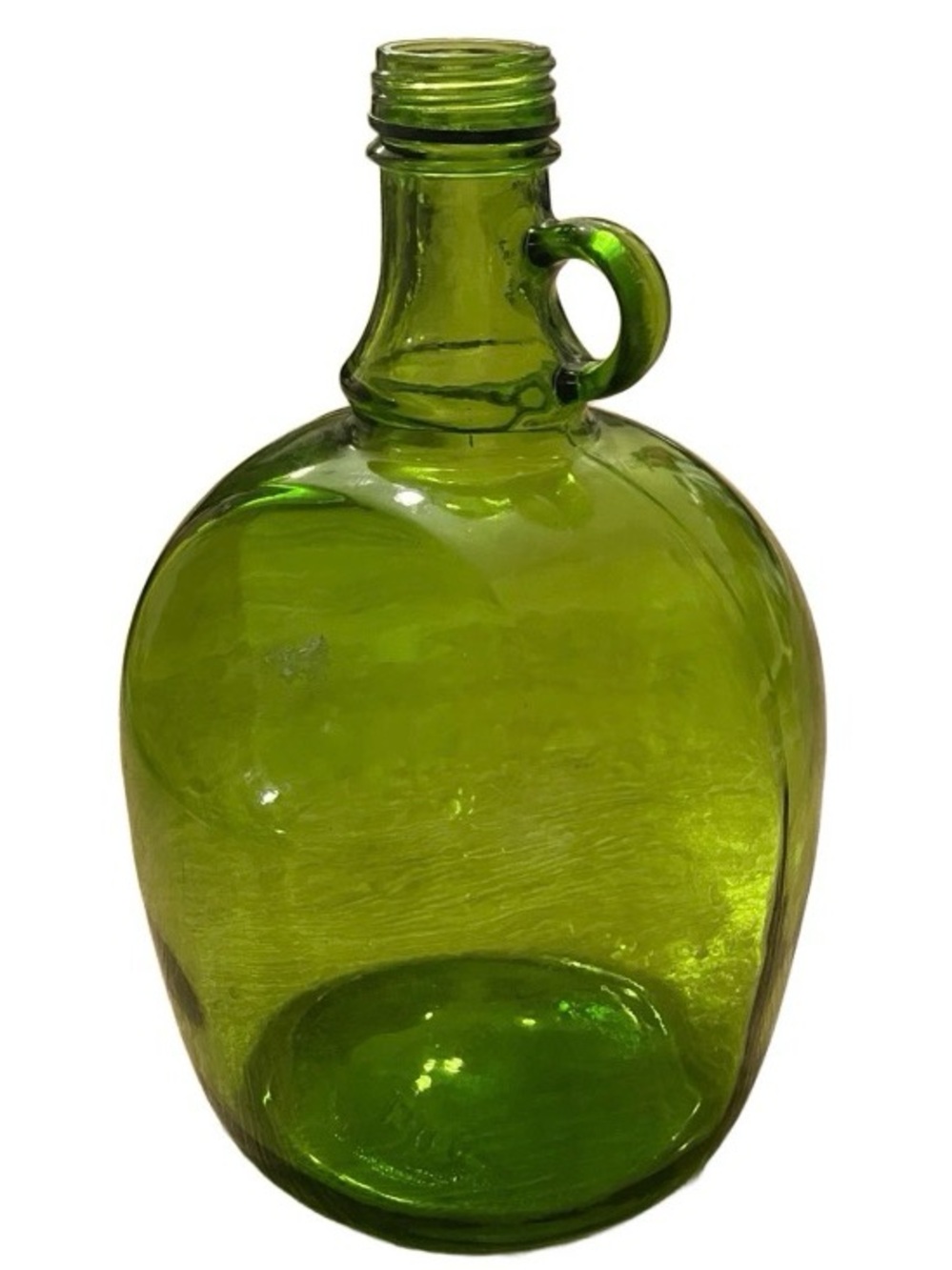 Vintage Green Glass 3 Liter Decanter Jug With Ring Handle 10.75” x 6.5”
